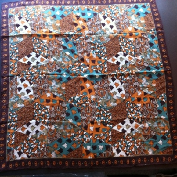 Casca Magid Silk Diamond Scarf Brown Orange Teal - Picture 5 of 8